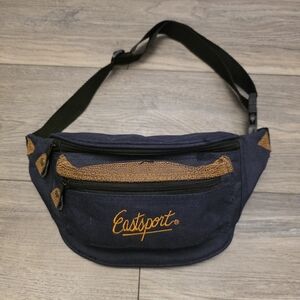 Eastsport Waist Vtg Belt Fanny Pack Crossbody Bag Pack 3 Pocket Blue And Brown